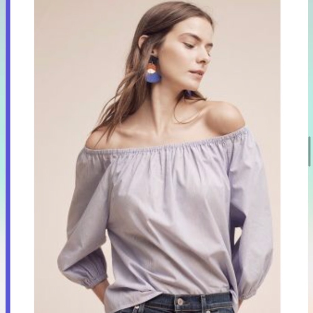 Anthropologie blue & white stripe off shoulder top
